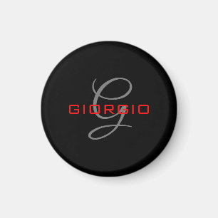 Black Red Your Name Initial Monogram Modern Magnet