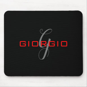 Black Red Your Name Initial Monogram Modern Mouse Pad