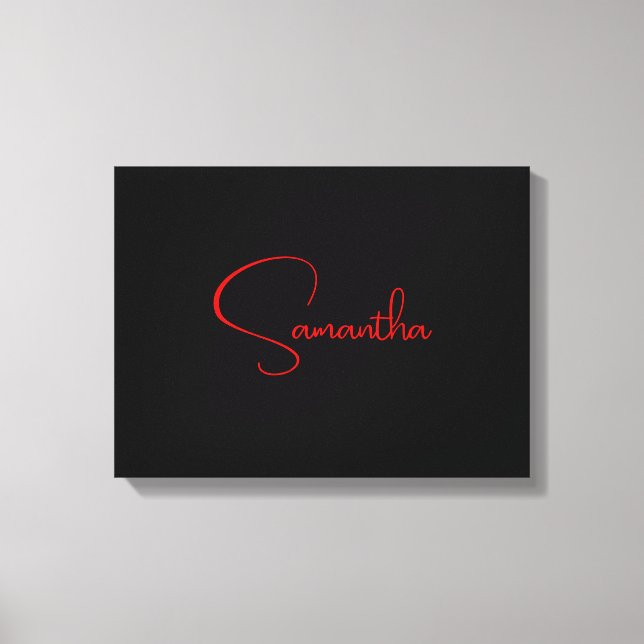 Black Red Your Name Minimalist Modern Calligraphy Canvas Print (Front)