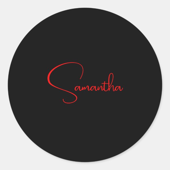 Black Red Your Name Minimalist Modern Calligraphy Classic Round Sticker (Front)