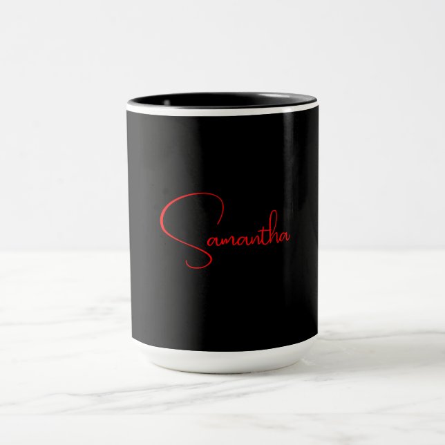 Black Red Your Name Minimalist Modern Calligraphy Mug (Center)
