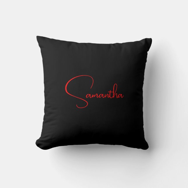 Black Red Your Name Minimalist Modern Calligraphy Throw Pillow (Front)