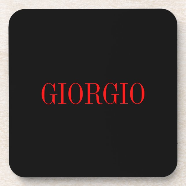 Black Red Your Name Minimalist Personal Modern Coaster (Front)