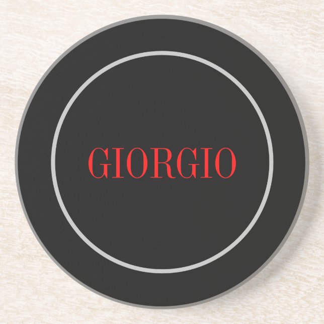 Black Red Your Name Minimalist Personal Modern Coaster (Front)
