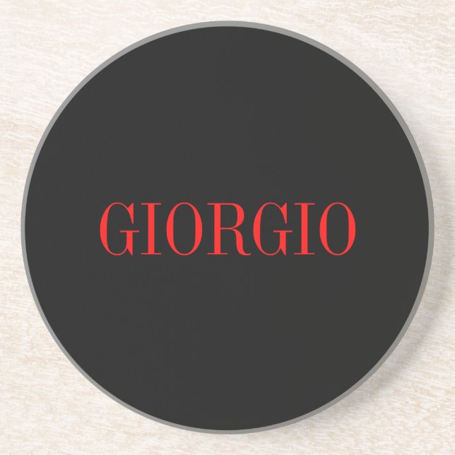 Black Red Your Name Minimalist Personal Modern Coaster (Front)
