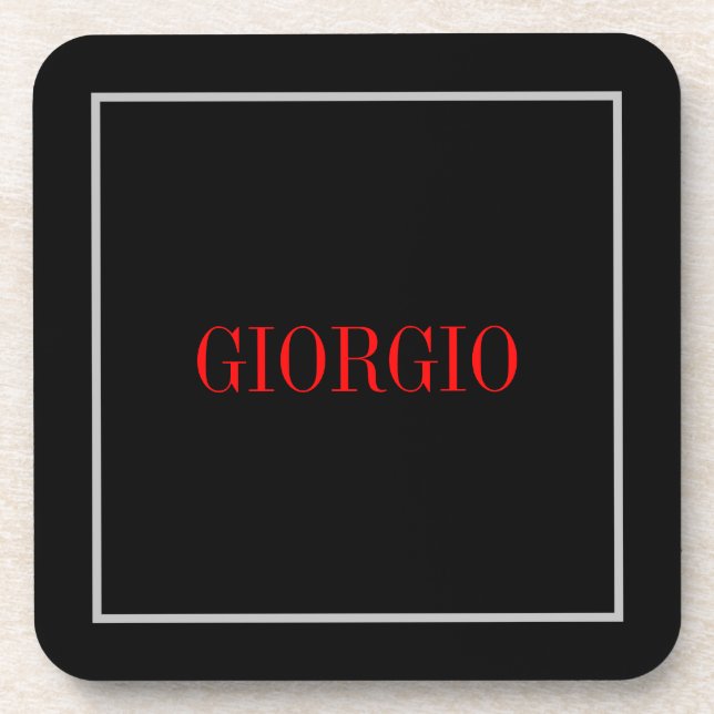 Black Red Your Name Minimalist Personal Modern Coaster (Front)