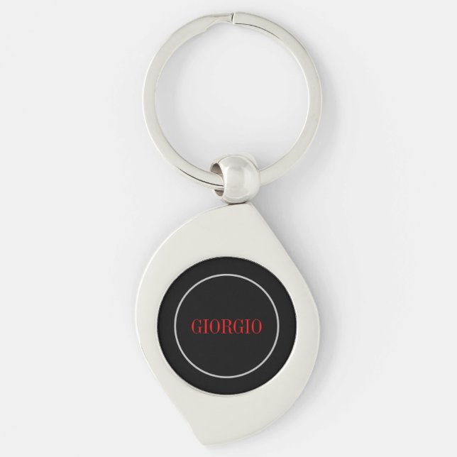 Black Red Your Name Minimalist Personal Modern Keychain (Front)
