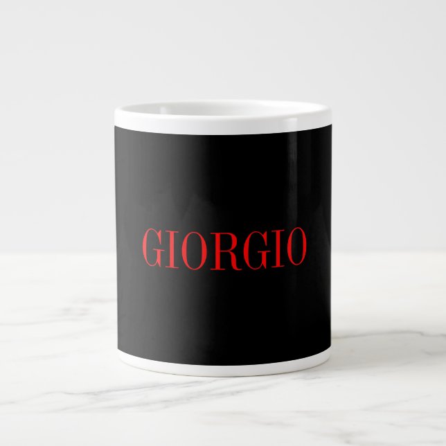 Black Red Your Name Minimalist Personal Modern Large Coffee Mug (Front)