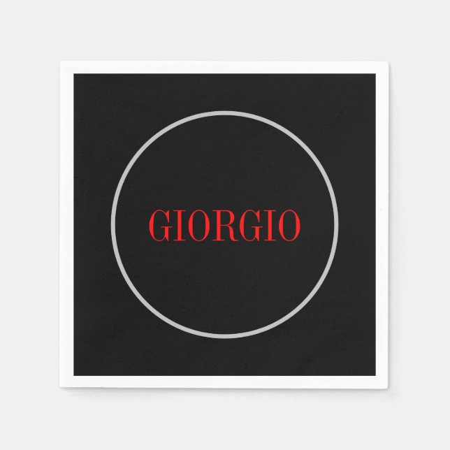 Black Red Your Name Minimalist Personal Modern Napkin (Front)