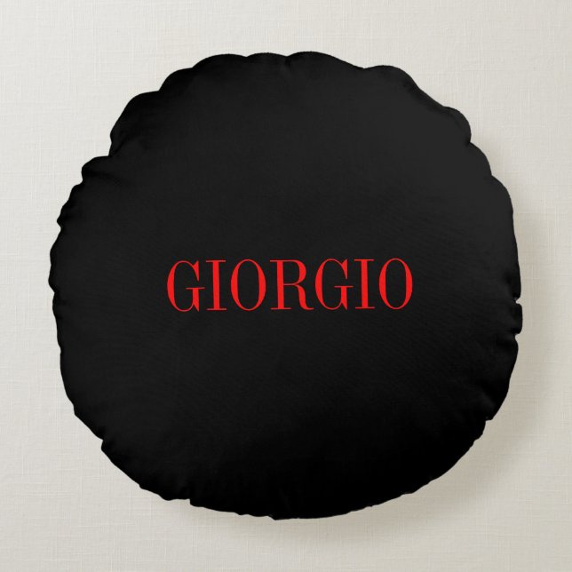 Black Red Your Name Minimalist Personal Modern Round Pillow (Front)