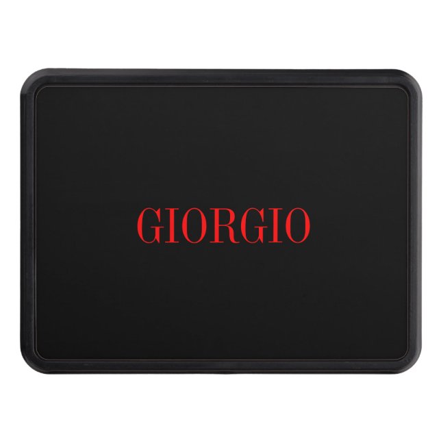 Black Red Your Name Minimalist Personal Modern Trailer Hitch Cover (Front)