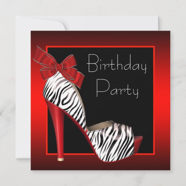 Black Red Zebra Anniversaire des invitations (Devant)