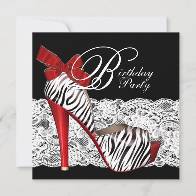Black Red Zebra Anniversaire des invitations (Devant)
