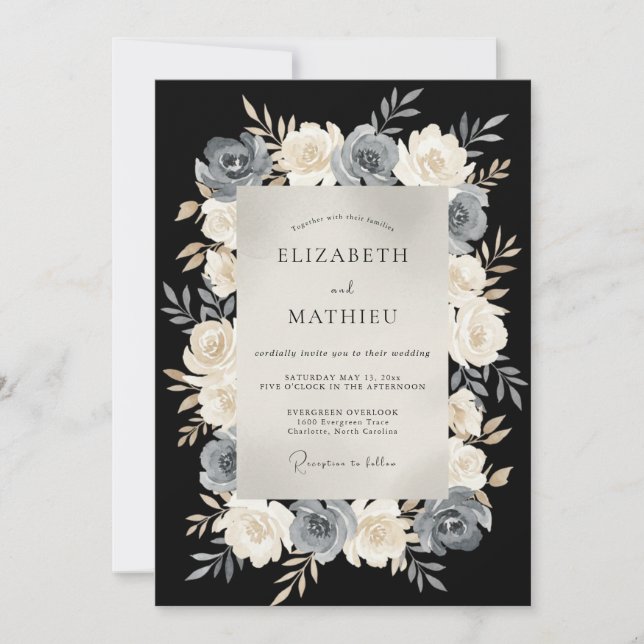 Black Refined Evening Wedding Invitation (Front)