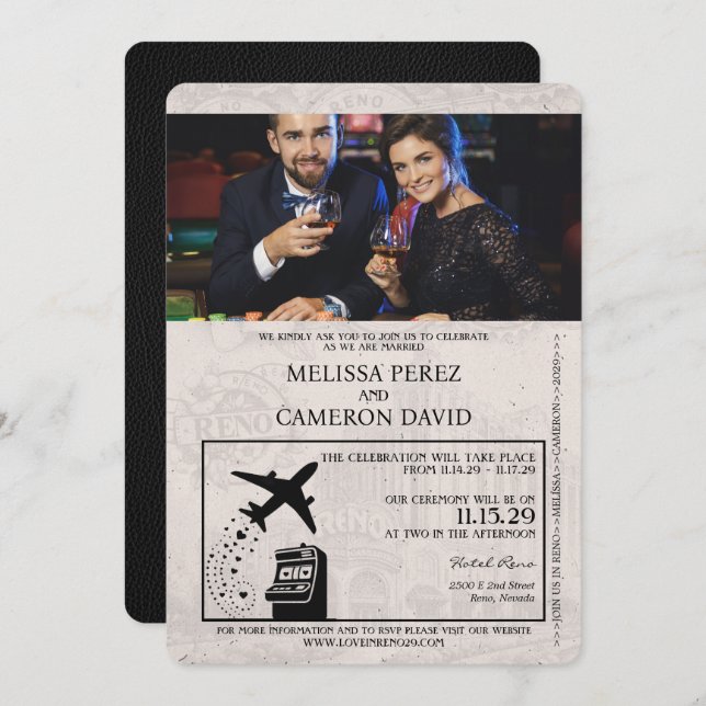 Black Reno Passport Wedding Invitation (Front/Back)