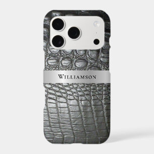 Black Reptile Digital Leather Silver Metal