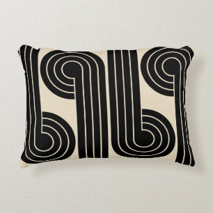 Black Retro Abstract Lines Accent Pillow
