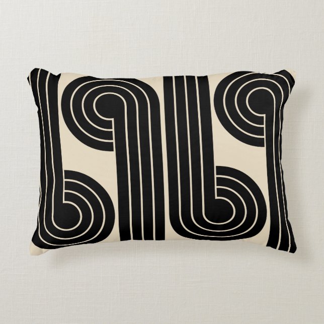 Black Retro Abstract Lines  Accent Pillow (Front)