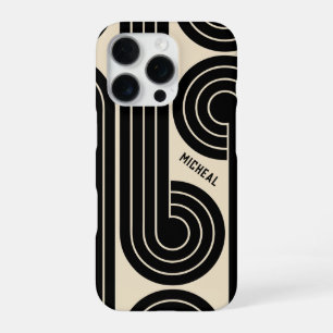 Black Retro Abstract Lines iPhone 16 Pro Case