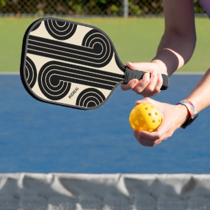 Black Retro Abstract Lines  Pickleball Paddle