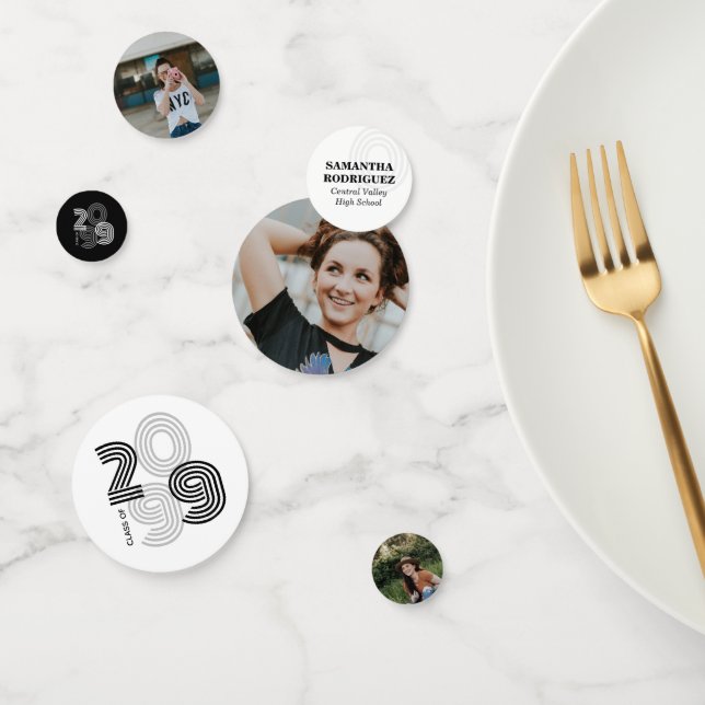 Black Retro Big Numbers Class of Senior Photo Confetti (Group)