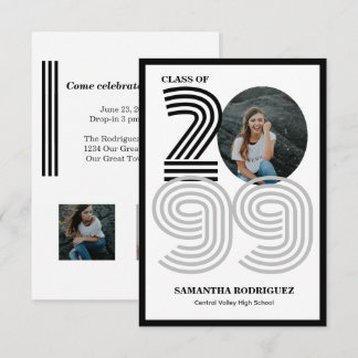Black Retro Big Numbers Graduation Photo Invitation