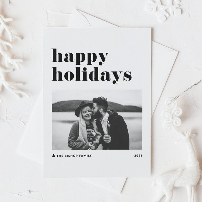 Black Retro Bold Typography Photo Happy Holidays Holiday Postcard (Creator Uploaded)