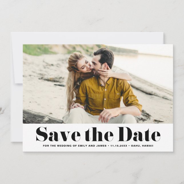 Black Retro Bold Typography Photo Save the Date (Front)