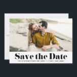 Black Retro Bold Typography Photo Save the Date<br><div class="desc">Black Retro Bold Typography Photo Save the Date Announcement. Modern save the date announcement featuring retro bold typography with black and white stripes pattern. Personalized by adding your own details. Other colours are available.</div>