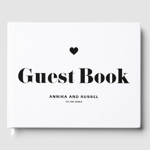 Black Retro Bold Typography Photo Wedding Guest Book