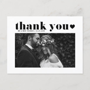 Black Retro Bold Typography Wedding Thank You Postcard