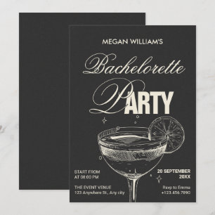 Black retro cocktail bachelorette party invitation