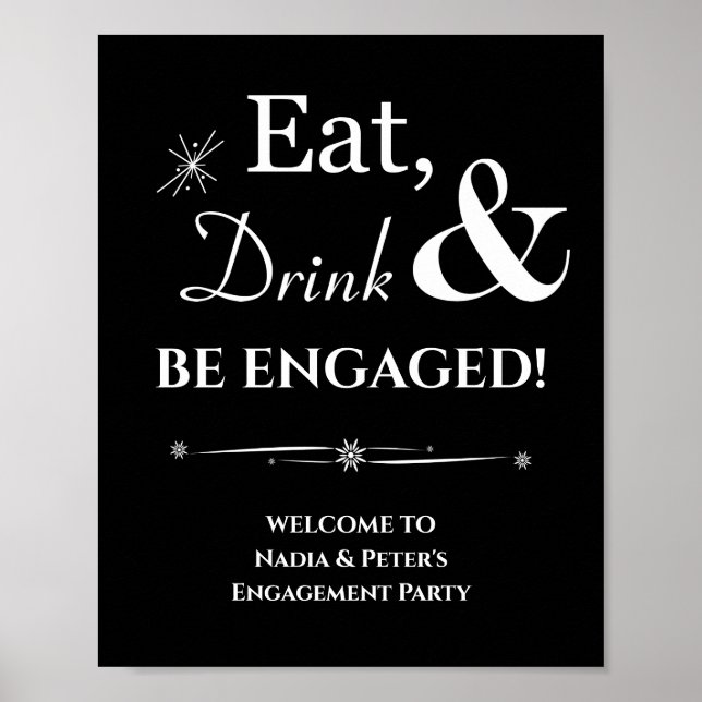 Black Retro Eat Drink Be Engaged Engagement Poster (Front)