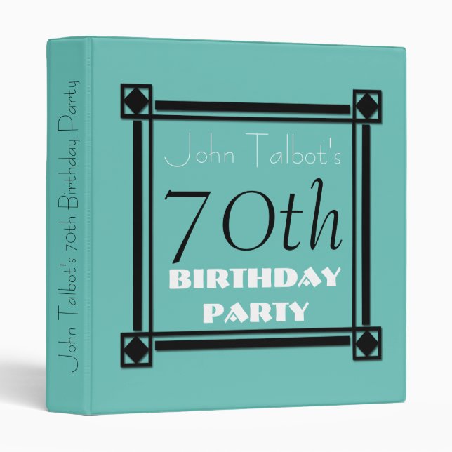 Black retro frame 70th Birthday Guest Book Binder (Front/Spine)