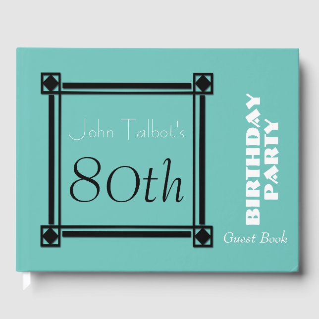 Black Retro Frame 70th Birthday Party Guest Book (Front)
