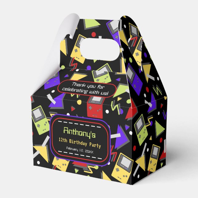 Black Retro Gaming Birthday Favor Box (Front Side)