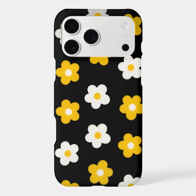 Black Retro Groovy Flower Yellow White (Back)