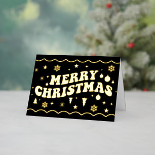 Black Retro Groovy Merry Christmas Foil Holiday Card