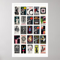 Black Retro matchbox labels wall art, grid