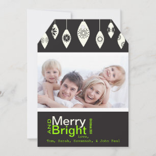 Black Retro Merry et Bright Family Carte photo