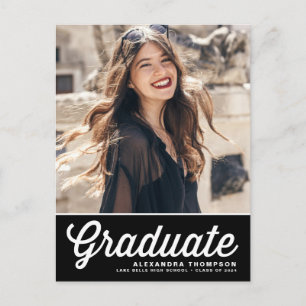 Black Retro Script Class of 2026 Photo Graduation Announcement Postcard