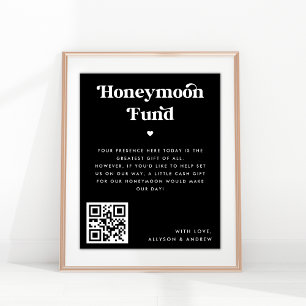 Black Retro Script Honeymoon Fund Wedding Sign