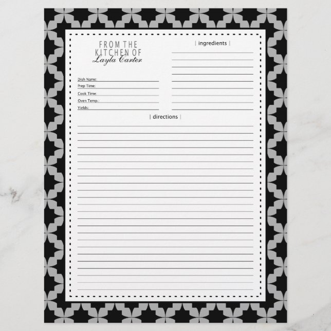 Black Retro Star Recipe Page (Front)