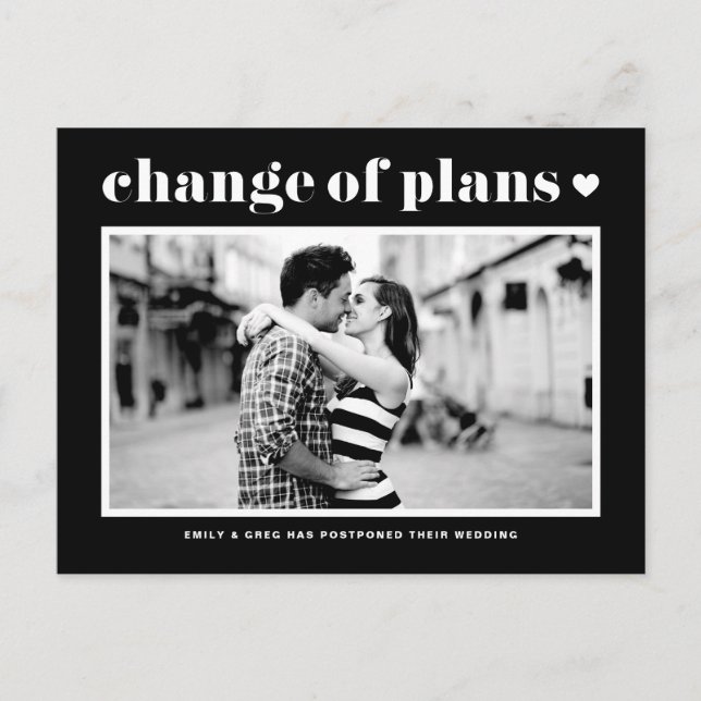 Black Retro Typography Change of Plans Photo Announcement Postcard (Front)