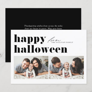 Black Retro Typography Happy Halloween Two Photo  Holiday Card