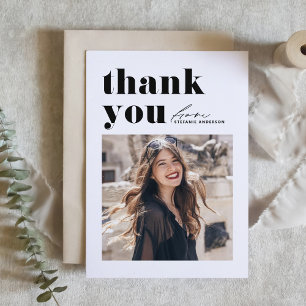 Black Retro Typography Modern Photo Graduation Thank You Card