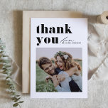 Black Retro Typography Modern Photo Wedding Thank You Card<br><div class="desc">Send heartfelt appreciation with our customizable photo wedding thank you card, designed to beautifully blend retro bold typography with an elegant handwritten script. This card offers a unique and stylish way to express your gratitude to guests who celebrated your special day. Effortlessly personalize the card with your unique thank you...</div>