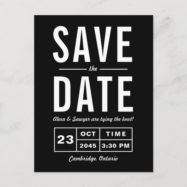 Black Retro Typography Navy Save the Date Announcement Postcard (Front)