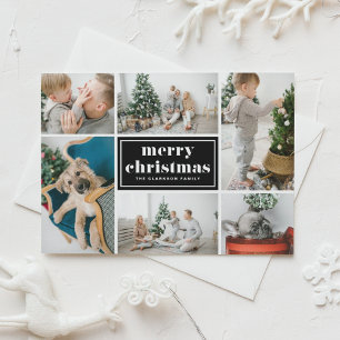 Black Retro Typography Photo Collage Christmas Magnetic Invitation