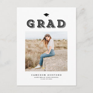 Black Retro Typography Photo Graduation Announcement Postcard